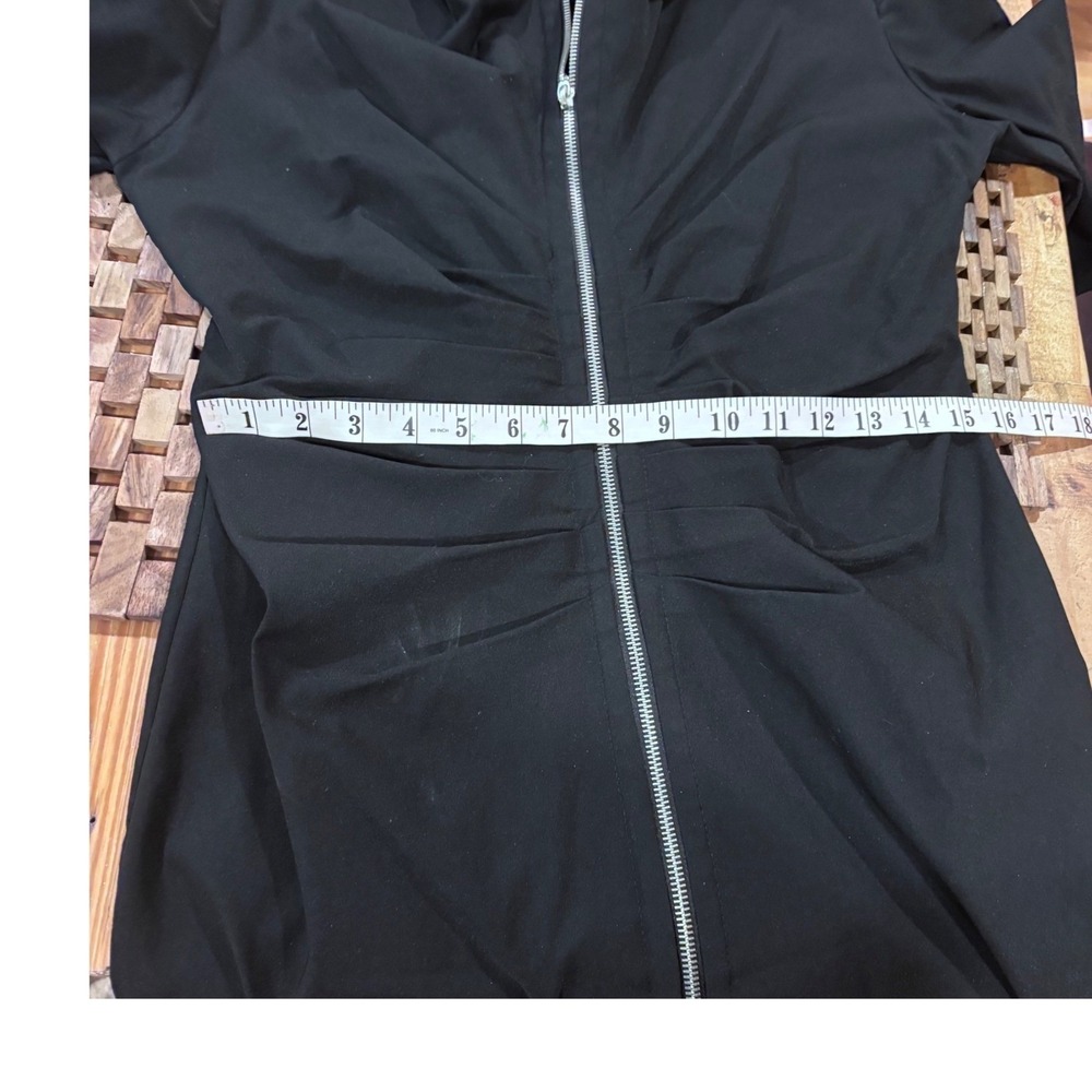 Joseph Ribkoff Vintage Black Ruched Zippered Front Sheath Dress 3/4 Sleeve Sz 14 - Picture 11 of 13